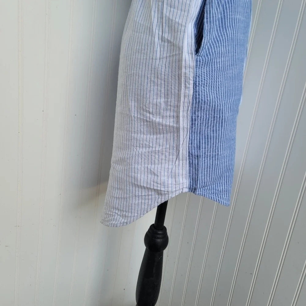 Japna Women's Dress Blue White Striped Sleeveless Elast Waist Shirt Button Sz XS - Picture 8 of 13